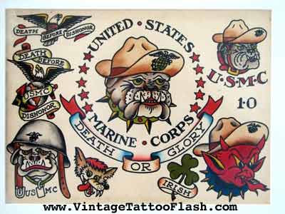 Has The Classic Bulldog And Other Marine Tattoo Flash Designs 400x300px